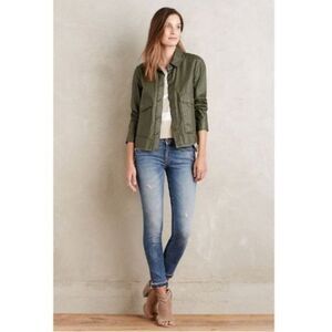 ANTHROPOLOGIE Hei Hei Wax Canvas Utility Swing Jacket Olive Green